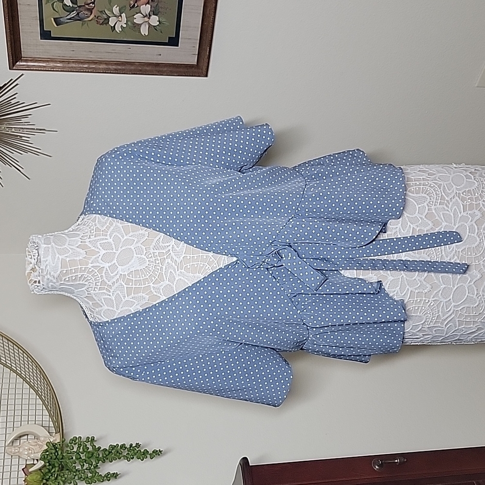 Shein Curve Blue and White Polka Dot Peplum Crop sz 2X NWOT's